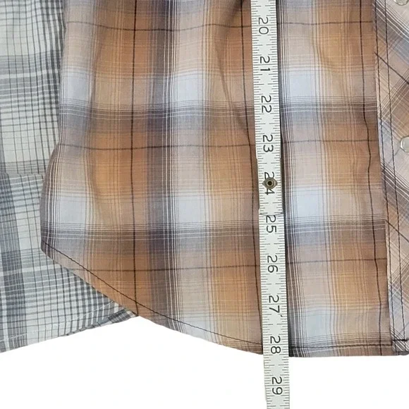 Lot of 2 Wrangler Shirt M Brown Gray Long Sleeve Pearl Snap Plaid Western Cowboy - Picture 6 of 8